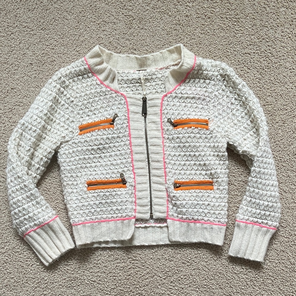 Free People Ivory Knit Sweater with Blush Accents
